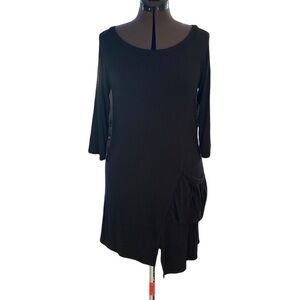 S - Twelve Blouse SZ - L Black Boat Neck Short Sleeve Pocket side Asymmetrical